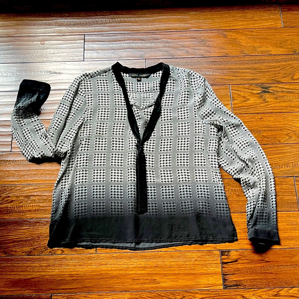 Silk Black and White Patterned Blouse